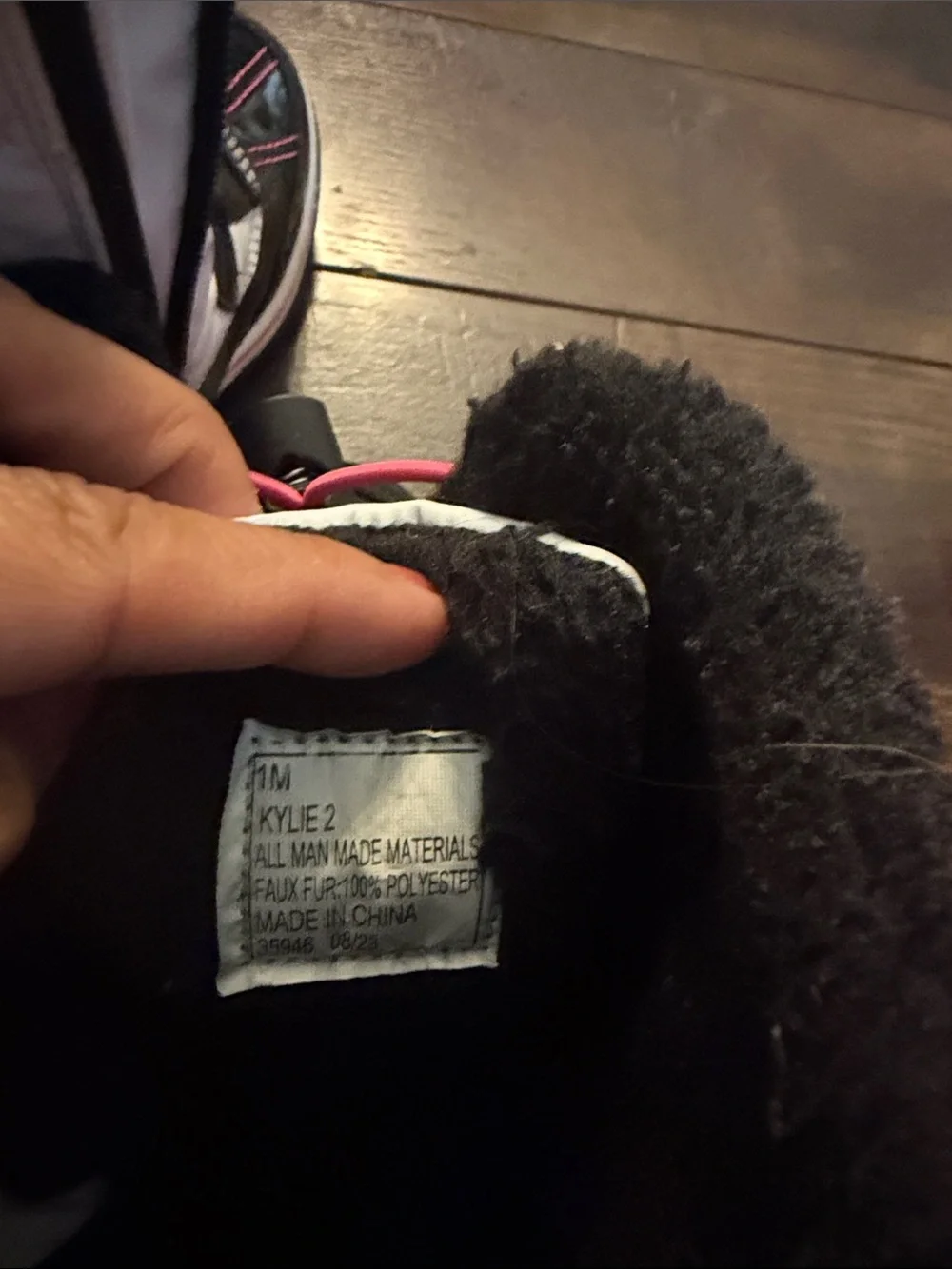 Khombu Black & White Kids Snow Boots with Pink Laces